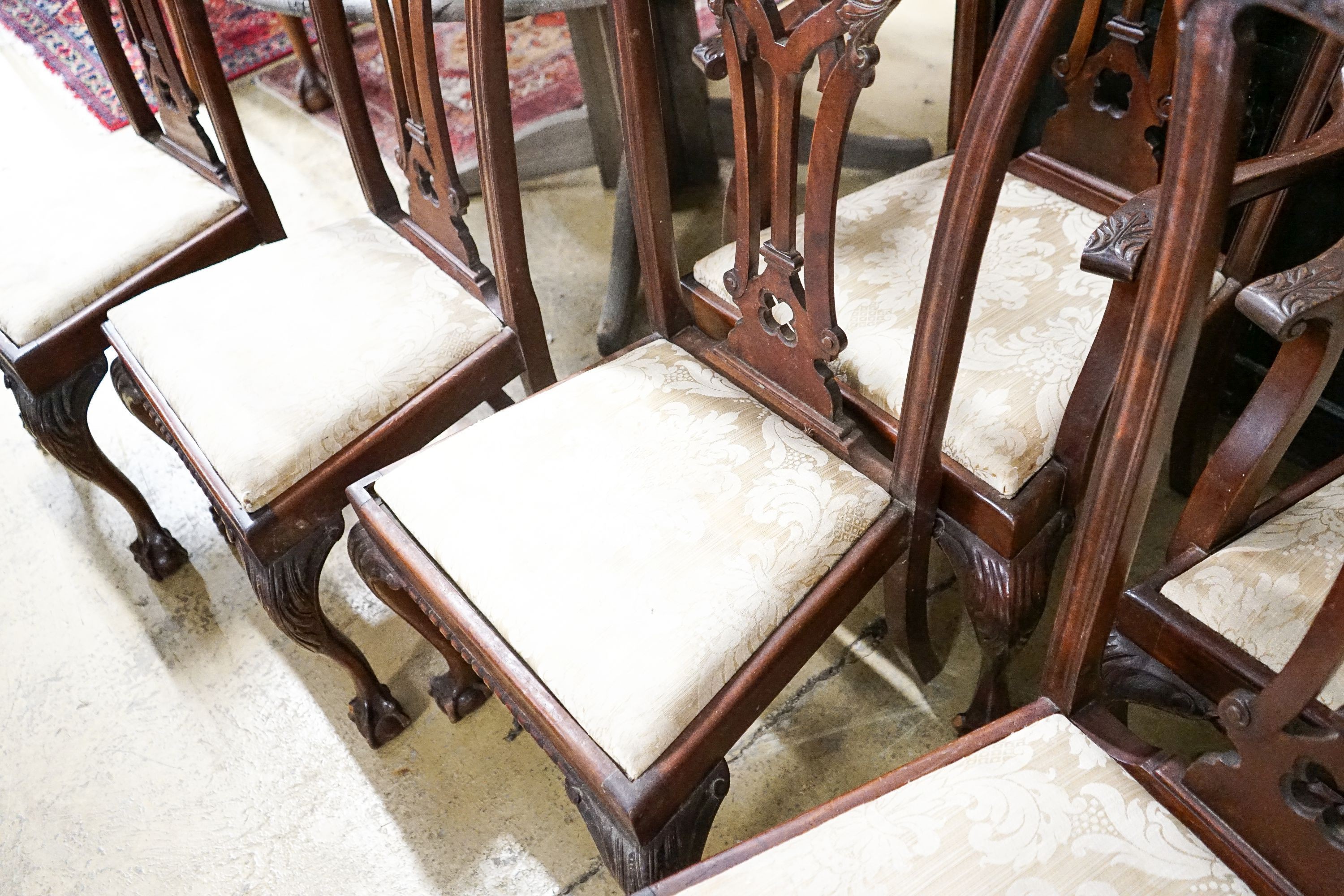 A set of six George III style mahogany dining chairs, (two with arms)